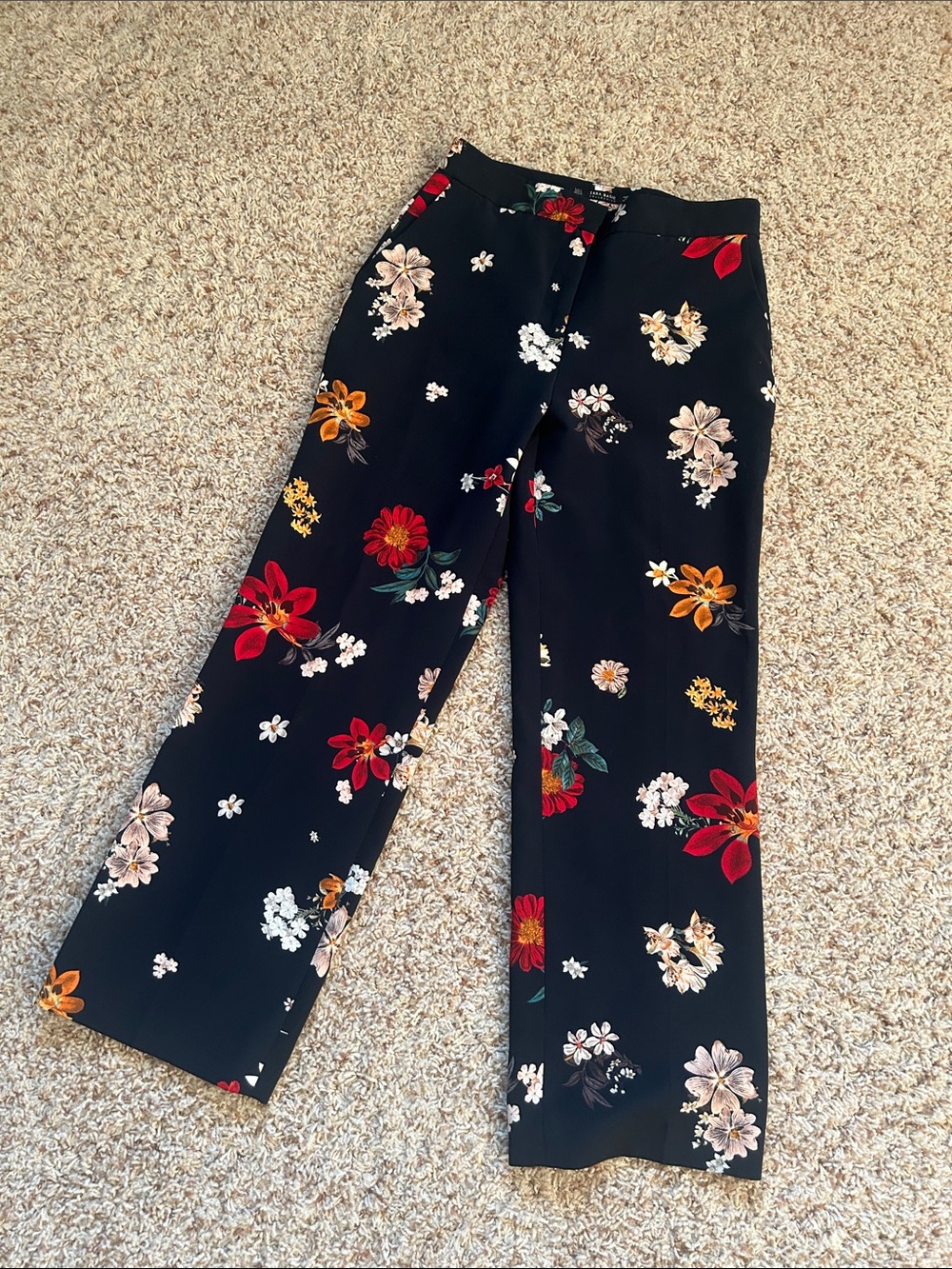 Zara Floral pants - Navy with Pink and Cream Flowers